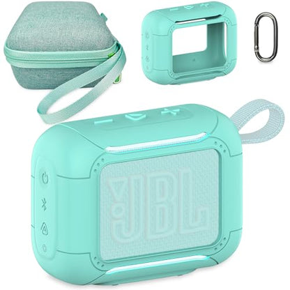 Protective Case for JBL Go 5 Portable Bluetooth Speaker | Accessories Hard Carrying Case and Silicone Cover with Metal Carabiner (Teal Case) - color: Teal Case