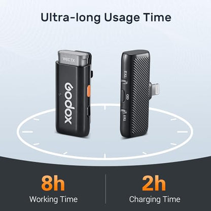 GODOX WES1 Kit1 Lightning Wireless Microphone | MFi Certified Plug & Play, 7g Ultralight, Noise Cancelling, 656ft Range, For iPhone iPad Vlog Live Stream