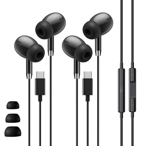 Wired Earbuds USB C for Samsung S26/S25/S24, USBC Headphones Wired Ear Buds | 2 Pack, HiFi Stereo, Clear Mic, Noise Cancelling, Black. for iPhone 16/15 - color: USB C-Black