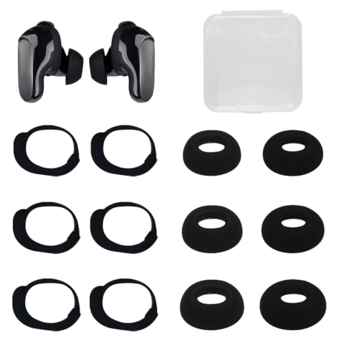 Aiivioll 6-Pack Ear Tips + Wings for Bose QuietComfort Ultra/II, Black