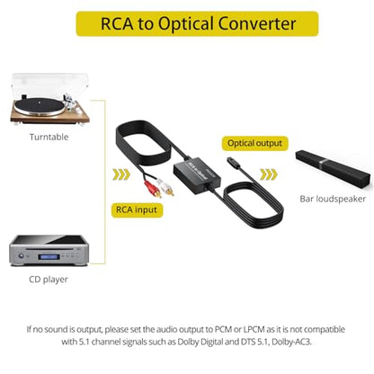 PROZOR Analog to Digital Audio Converter, RCA to Optical Audio Converter, with Built-in RCA to Optical Cable, Analogue Signals into Digital Audio, for Turntable/CD/DVD to Soundbar (Not Reversible) - style: RCA to Optical