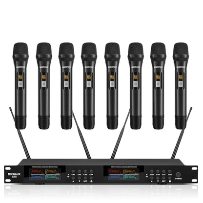 Wireless Microphone System, Pro 8 Channel UHF Mics Set with Metal Cordless Handheld Mics & Receiver, 200 Adjustable Frequency, 300ft Range for Singing, Church, Karaoke, Party - size: 8 Mics