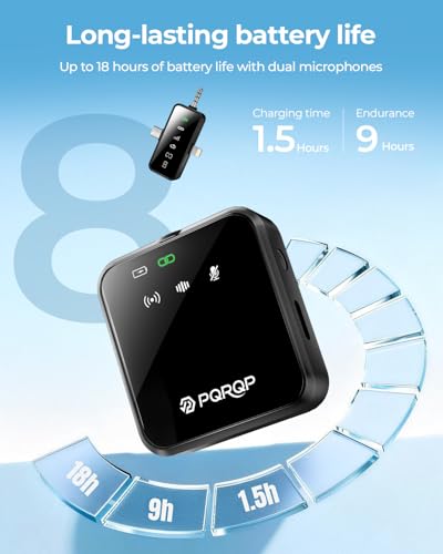 PQRQP 3 in 1 Wireless Mini Microphone for iPhone, Android, Camera,328ft Range, 18H Battery Life,High-Fidelity Audio Clip on Mic for Content Creators-Soot Black