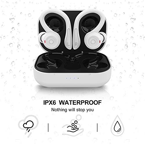 Loluka Over Ear Wireless Earbuds with Earhooks Running Bluetooth Earbuds with Ear Hook Waterproof Small Earphones in Ear Headphones Noise Cancelling Headset Android Ear Buds for Workout Sport Gym - color: White
