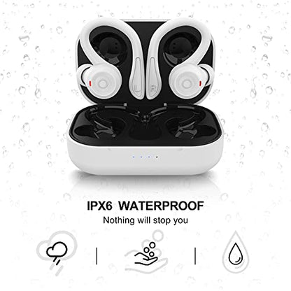 Loluka Over Ear Wireless Earbuds with Earhooks Running Bluetooth Earbuds with Ear Hook Waterproof Small Earphones in Ear Headphones Noise Cancelling Headset Android Ear Buds for Workout Sport Gym - color: White