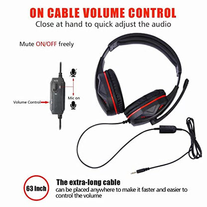 3.5mm Port Wired Gaming Headset, Stereo Bass Noise Isolation Headphone with Mic Volume Control for PS4 New Xbox One PSP PC Laptop Tablet Cellphones (Black)