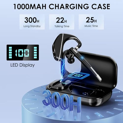 EKVANBEL Bluetooth Headset V5.3, Wireless Earpiece with 1000mAh Charging Case, 96H Talktime, Hands Free Noise Canceling Headphones with Dual-Mic for Computer Cell Phones Trucker Home Office Work - color: Black