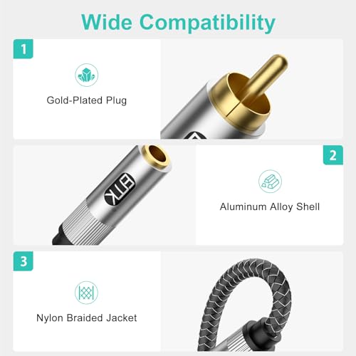EMK 3.5mm Female to 2RCA Male Jack Stereo Audio Cable RCA to Aux Cable Gold Plated RCA Y Splitter for Smartphone,MP3,Tablets,HiFi Stereo System 3Ft/1M - color: 3.5mm Female to 2 RCA Male Silver, size: 3 Ft/1M, style: 3.5mm to 2RCA