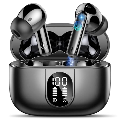 Csasan Wireless Earbuds Bluetooth 5.3 Headphones, 40H Playtime in-Ear Earphones, Mini Bluetooth Earbuds with ENC Noise Cancelling Mic, Deep Bass Stereo Ear Buds, LED Display, IPX7 Waterproof Earphones - color: Black