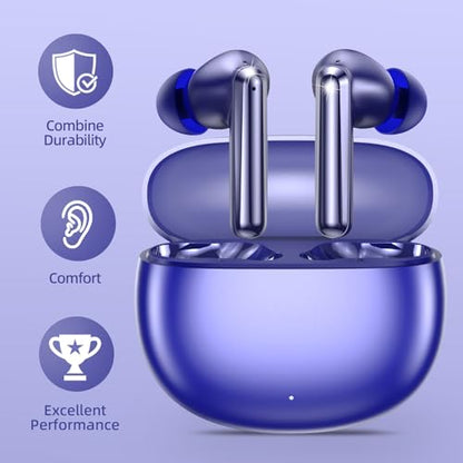 Wireless Earbuds 2 Pack, ANC in-Ear Bluetooth Headphones, Big Bass Durable, Lightweight Design for Noisy Factories, Gym, and Travel, 60 Hour Long Playtime (Purple) - color: Blue