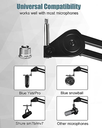 Microphone Boom Arm Stand for Blue Yeti with Shock Mount Foam Cover, Heavy Duty Boom Scissor Arm Stand for Blue Yeti, Broadcasting and Recording