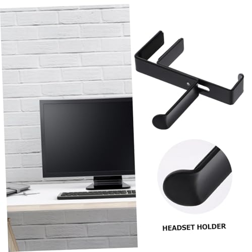 POPETPOP Metal Headphone Stand Hanger Desk Clamp Holder for Headset Anti-Scratch Mat - color: Black