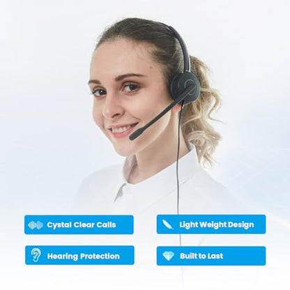 VT Telephone-Headset Microphone Noise-Cancelling Headphone QD - Quick Disconnect Call Center Headset with RJ09 Cables Compatible with Polycom,Yealink,Grandstream,Snom,Fanvil,Mitel Phones (Binaural) - size: Binaural
