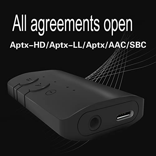 Wireless Audio Transmitter Receiver, Bluetooth 5.2,APTX Adaptive/HD/Low Latency,Wireless Adapter with 3.5mm Aux for Car/PC/Laptop/MP3/TV/BT Headphone Speaker, Dual Link to 2 Devices