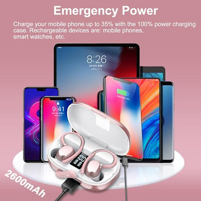 Ear buds Wireless Bluetooth Earbuds Sport 2026 NEW Bluetooth 5.3 Headphones with LED Display 128H Playtime Powerful Bass Over Ear Earphones with Earhooks IP7 Waterproof for Gym/Running/Workout - color: Rosegold