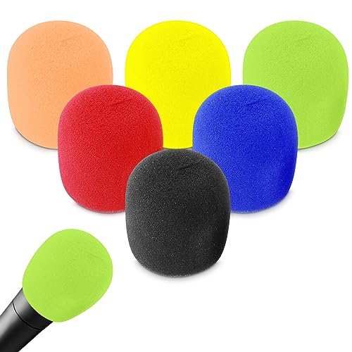 Prasacco 6 Pcs Microphone Covers Foam Mic Covers Foam Microphone Windscreen Colorful Hand-Held Microphone Sleeves