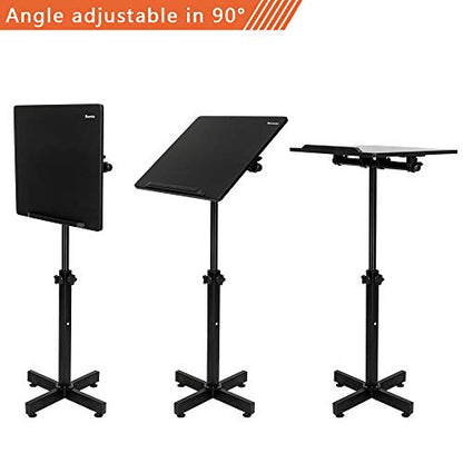 Bonnlo Classic Lectern Podium Stand, Height Adjustable Mobile Podium, Multi-Purpose Tabletop for Speech, Lecture, Church, Reading or Laptop Desk with Edge Stopper, Black