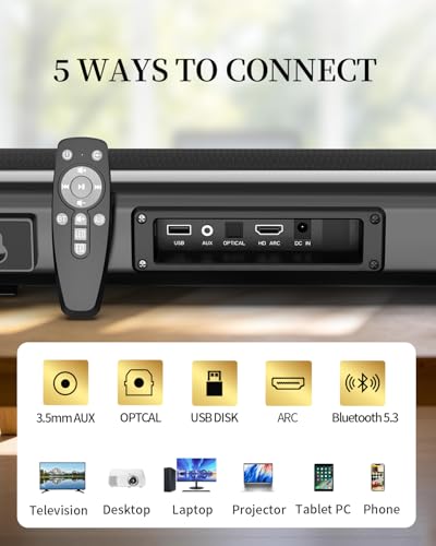 Sound Bar for Smart TV, Sound Bar, Bluetooth Sound bar, with Optical/AUX/HD ARC, Surround Sound Speakers, Surround Sound System for TV/PC/Gaming/Projectors, Wall Mountable PC Soundbar - color: Black