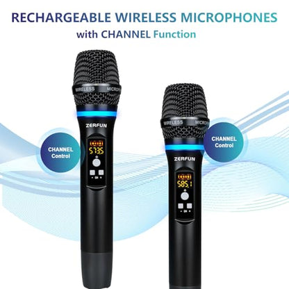 Dual Wireless Microphones Rechargeable, UHF Metal Wireless Mic System Cordless Microphone Professional with Channel Control for Karaoke Singing Church Events - style: WM-2 B