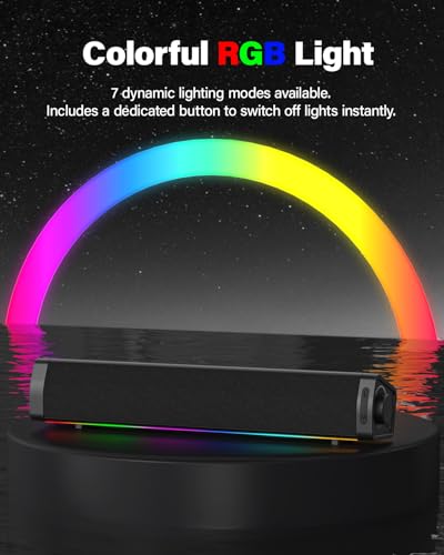 Computer Speakers for Desktop PC, RGB Gaming Soundbar with 3 Sound Modes | Desktop Monitor Speakers with Enhanced Bass, Headphone Jack, and USB-C/USB-A adapter for Windows, Mac, and PS5. Plug and Play