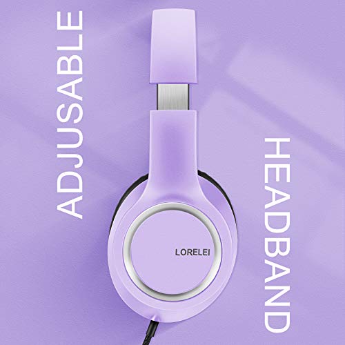 LORELEI X8 Over-Ear Wired Headphones with Microphone with 1.45m-Tangle-Free Nylon Line&3.5mm Plug,Lightweight Foldable & Portable Headphones for Smartphone,Tablet,Computer,Mp3/4(Dark Purple) - color: Dark Purple