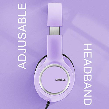 LORELEI X8 Over-Ear Wired Headphones with Microphone with 1.45m-Tangle-Free Nylon Line&3.5mm Plug,Lightweight Foldable & Portable Headphones for Smartphone,Tablet,Computer,Mp3/4(Dark Purple) - color: Dark Purple