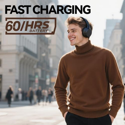 Hybrid Active Noise Cancelling Headphones, Wireless Over Ear Bluetooth Headphones with Mic, 60H Playtime, Hi-Res Audio, Deep Bass, Foldable Comfort Fit Ear Cups for Travel, Office, Home (Black) - color: Black