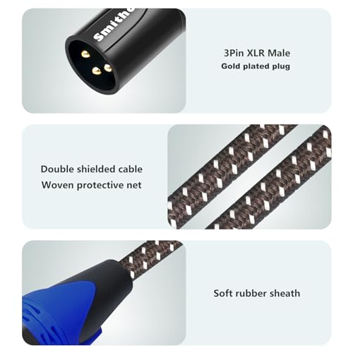 Smithok 1/4" to XLR Cable,Heavy Duty Nylon Braided,Gold Plated Plug,Balanced 1/4" TRS to XLR Male Patch Cable, Quarter Inch 6.35mm to 3pin XLR Male Microphone Cable -10ft(3M)