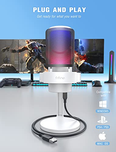 FIFINE AMPLIGAME Gaming USB PC Computer Microphone with Headphone Jack, Controllable RGB, Pop Filter, for Live Streaming, Meeting, Podcasting, Video (A8W+U1)