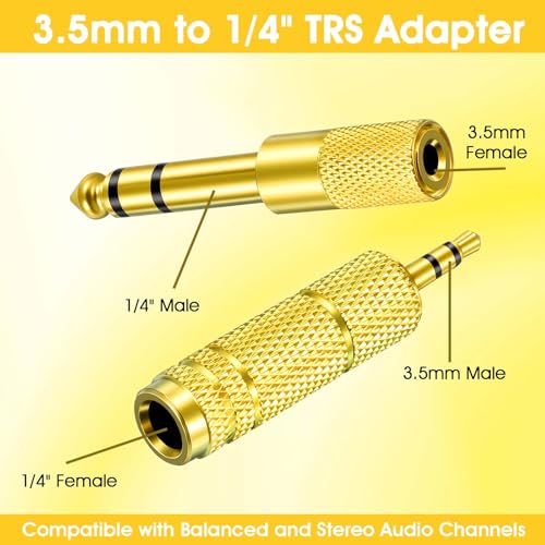 8 Pack 3.5mm to 1/4" Adapter, Headphone Jack Adapter, 1/8 inch Male to 1/4 inch Female and 1/4" to 3.5mm Audio Converter for Electric Guitar, Keyboard, Mixer, Amp, Amplifier, Bass, Headphone, Headset