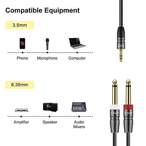 J&D 3.5mm to Dual 1/4 inch Stereo Splitter Y Cable, 3.5mm 1/8 inch TRS Stereo Male to Dual 1/4 inch 6.35mm Mono Male Y-Splitter Cable for Phone/Amplifiers/Mixer Audio Recorder (10 Feet) - size: 10 Feet