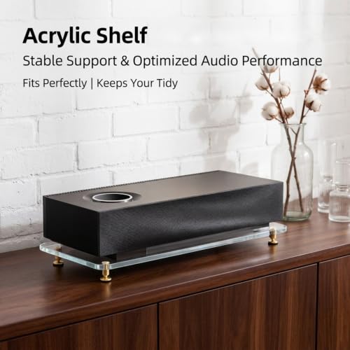 Walnut and Acrylic Audio Rack, Vibration Dampening Stand | Shock-Absorbing Feet with Silent Pads for Desktop Audio Components, Gaming and Living Room(Acrylic/24.8x10.6x1.8in) - size: Acrylic/24.8x10.6x1.8in