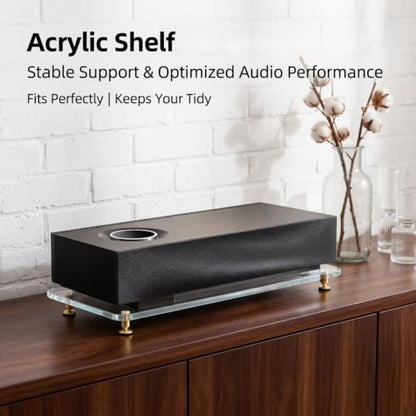 Walnut and Acrylic Audio Rack, Vibration Dampening Stand | Shock-Absorbing Feet with Silent Pads for Desktop Audio Components, Gaming and Living Room(Acrylic/24.8x10.6x1.8in) - size: Acrylic/24.8x10.6x1.8in