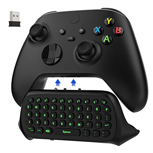 MoKo Green Backlight Keyboard for Xbox One Controller, Black | Wireless Chatpad with Headset & Audio Jack, Accessories fits Xbox One/One S/ Elite/2, Series X/S, 2.4G Receiver Included - color: Black