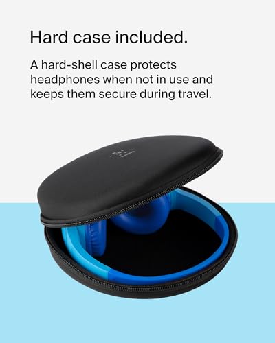 Belkin SoundForm Mini Bluetooth Kids Headphones with Case, 30H Battery Life | Toddler headphones with Case, 85dB Volume Limit, Built-in Mic, Wired Connection Option, iPad, Android Tablet, School, Travel - color: Blue, style: Wireless (USB-C) + Case