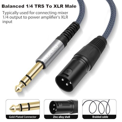6Feet 1/4 TRS to 3Pin XLR Male Auido Cable,6.35mm TRS to XLR Male Braid Quarter inch Balanced Audio Cable for Mixer Power Amplifier-2Pack - color: 1/4 TRS To XLR M, size: 6feet(2pack)