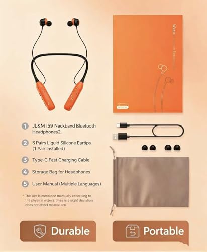 JL&MI Neckband Bluetooth Headphones, 1000H Extra Battery Life Magnetic Earbuds Noise Cancelling, 80H Playtime Running Headphones Around Neck with Mic, Wireless HiFi Stereo Earphones, Orange - color: Orange
