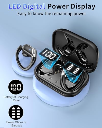 Wireless Earbuds, 2026 Bluetooth 5.4 Headphones, ENC Noise Canceling Mic | 60Hrs+ Stereo Wireless Headphones, IP7 Waterproof Bluetooth Earbuds, Sport Earhooks, Dual LED Display, for Workout, Running - color: DarkSlateGrey