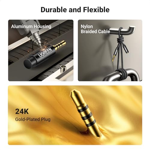 UGREEN Headphone Extension Cable 3.5mm Aux 4 Pole TRRS Stereo Cord 1.5FT | Male to Female, Mic and Audio Signal, Braided, Gold Plated, Compatible with iPhone iPad Phone, Headset, Gaming Console - size: 1.5FT