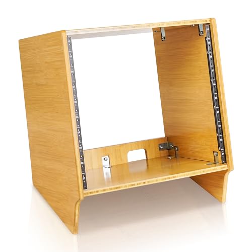 Sound Town DIY 10U Angled Desktop Turret Studio Rack, Solid Carbonized Bamboo, Assembly Required (STBR-10SL) - size: 10U, Angled