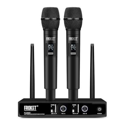 FU-2002 Dual Handheld UHF Wireless Microphone System - 260ft Range, Auto Pairing, LCD Display for Church/Speech/Meeting