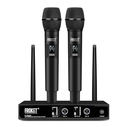 FU-2002 Dual Handheld UHF Wireless Microphone System - 260ft Range, Auto Pairing, LCD Display for Church/Speech/Meeting