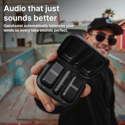 RØDE Wireless Micro - Compact Wireless Microphone, Two Mics with Charge Case for Smartphone Content Creation - USB-C, Black | Two Mics with Charge Case for Smartphone Content Creation, USB-C, Black - color: Black