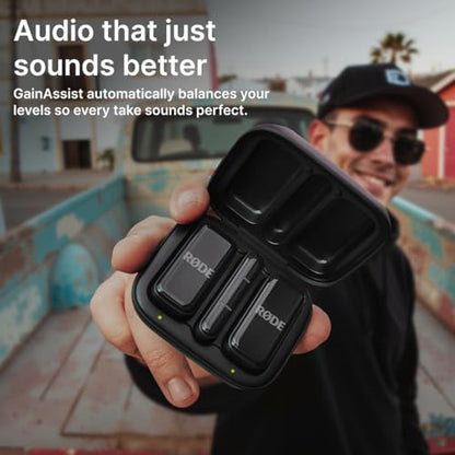 RØDE Wireless Micro - Compact Wireless Microphone, Two Mics with Charge Case for Smartphone Content Creation - USB-C, Black | Two Mics with Charge Case for Smartphone Content Creation, USB-C, Black - color: Black