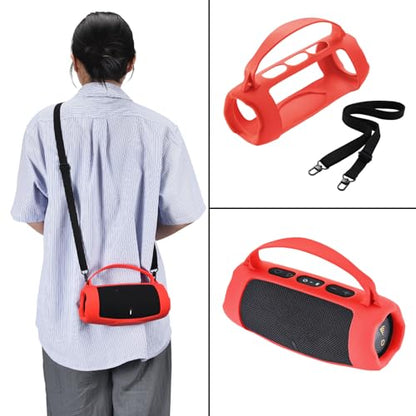 Silicone Case Cover for JBL Charge 5 Wi-Fi/Charge 5 Portable Bluetooth Speaker Protective Sleeve Skin Travel Carrying Case Replacement with Shoulder Strap Wireless Speaker Accessories(red) - color: RED