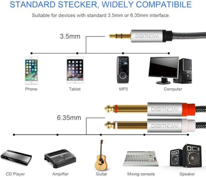 DIGITNOW 3.5mm 1/8" TRS to Dual 6.35mm 1/4" TS Mono Stereo Y-Cable Splitter Cord for Smartphone, Computer, CD Player, Speakers and Home Systems Amplifier, 6.6Ft - size: 6.6ft