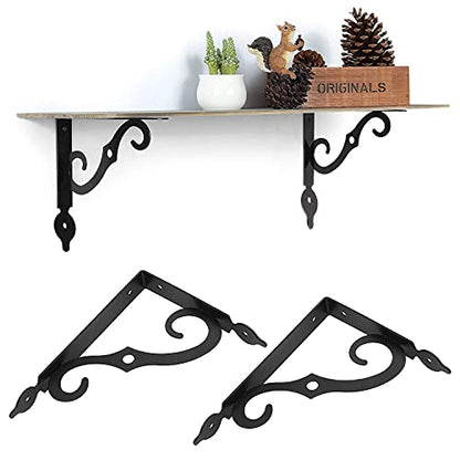 Acrux7 12 Pack Decorative Shelf Brackets - 10 inch Wall Mounted Floating Shelf Bracket - Heavy Duty Metal L Shape Shelf Supporter for DIY Open Shelving, Black - size: 9.4"x7.5", style: 12 pcs-black