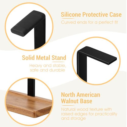 Wood Headphone Stand, Walnut Headset Stand for Desk, Universal Headphone Holder with Storage Base for Gaming, Music Headsets(Light Brown) - color: Light Brown