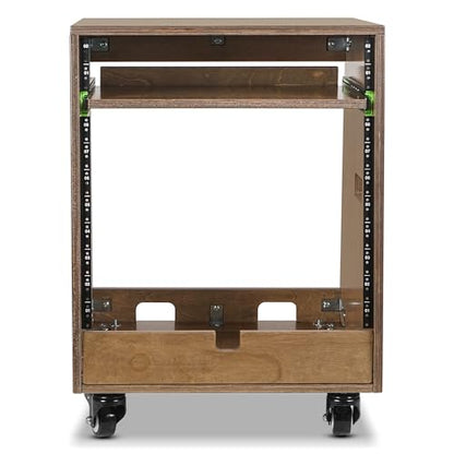 Sound Town DIY Slanted 10U Studio Rack (2U Top + 8U Lower), with 2U Bottom Storage, Slide-Out Tray, Caster, Plywood, Weathered Brown for Recording Room, Home Studio (SDRK-ST10TB) - size: 10U(2U Top + 8U Lower),Weathered Brown