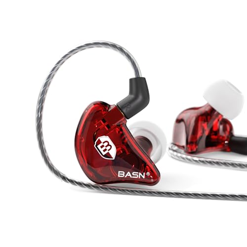 BASN Bsinger PRO in-Ear Monitors Hybrid Dynamic Dual Drivers Two Detachable MMCX Cables Musicians in-Ear Earbuds Headphones (Red) - color: Red